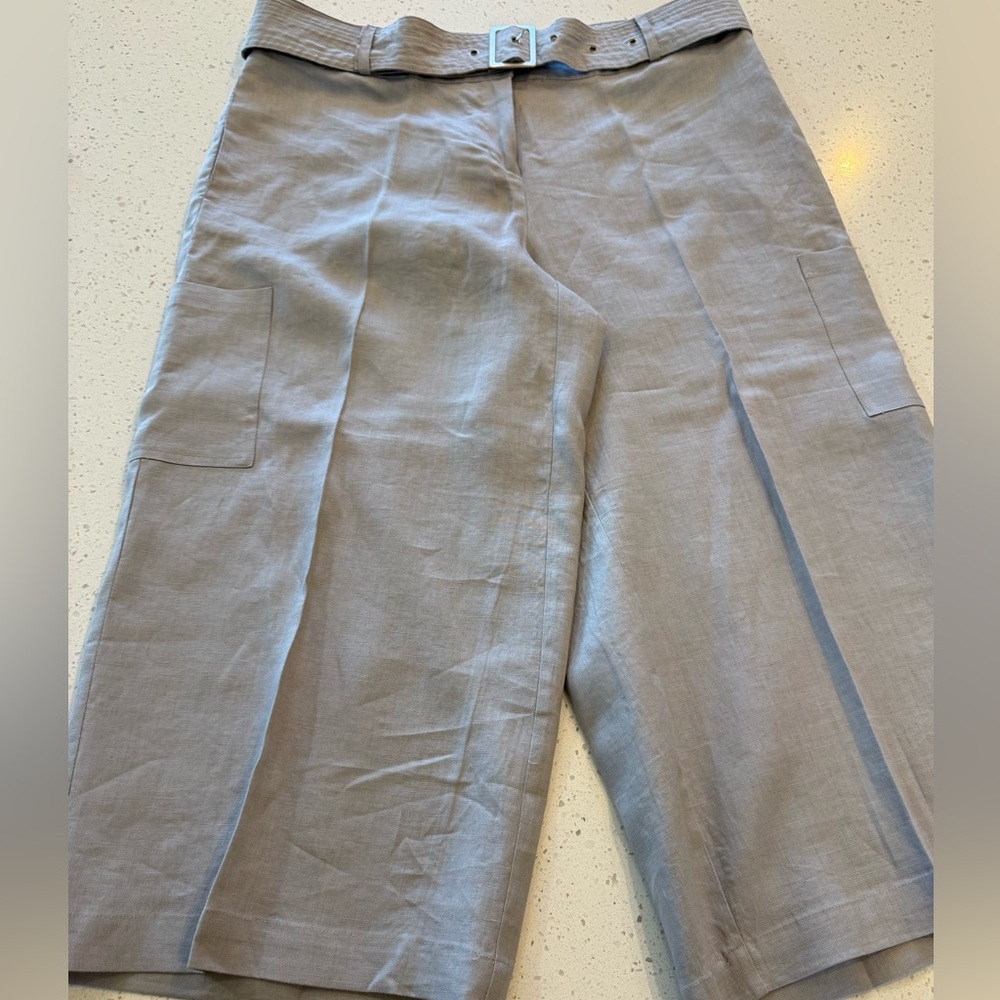 NEW Carol Little Pants Womens 10 Capri 100% Linen Gray Capris Pockets Crop Summe